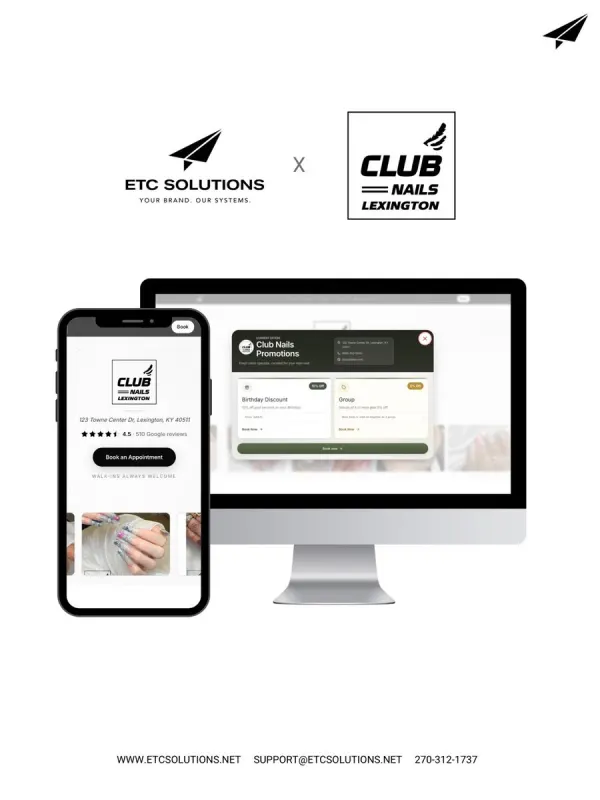 Club Nails Lexington website on desktop and phone, built by ETC Solutions